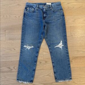 Ag Adriano Goldschmied Women's Cropped Distressed Blue Jeans